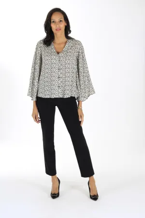 FLARED SLEEVE PONCHO TOP IN BLACKISH CREAM