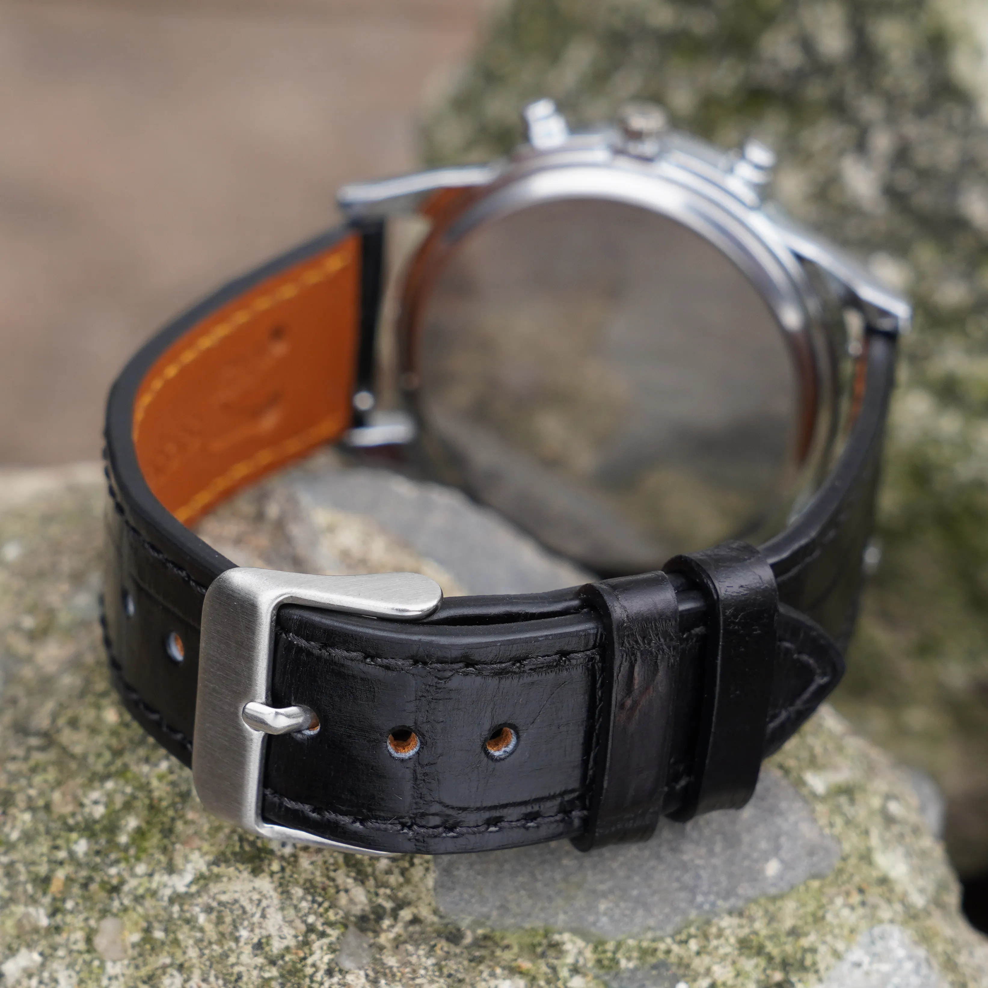 Flat Black Alligator Leather Watch Band