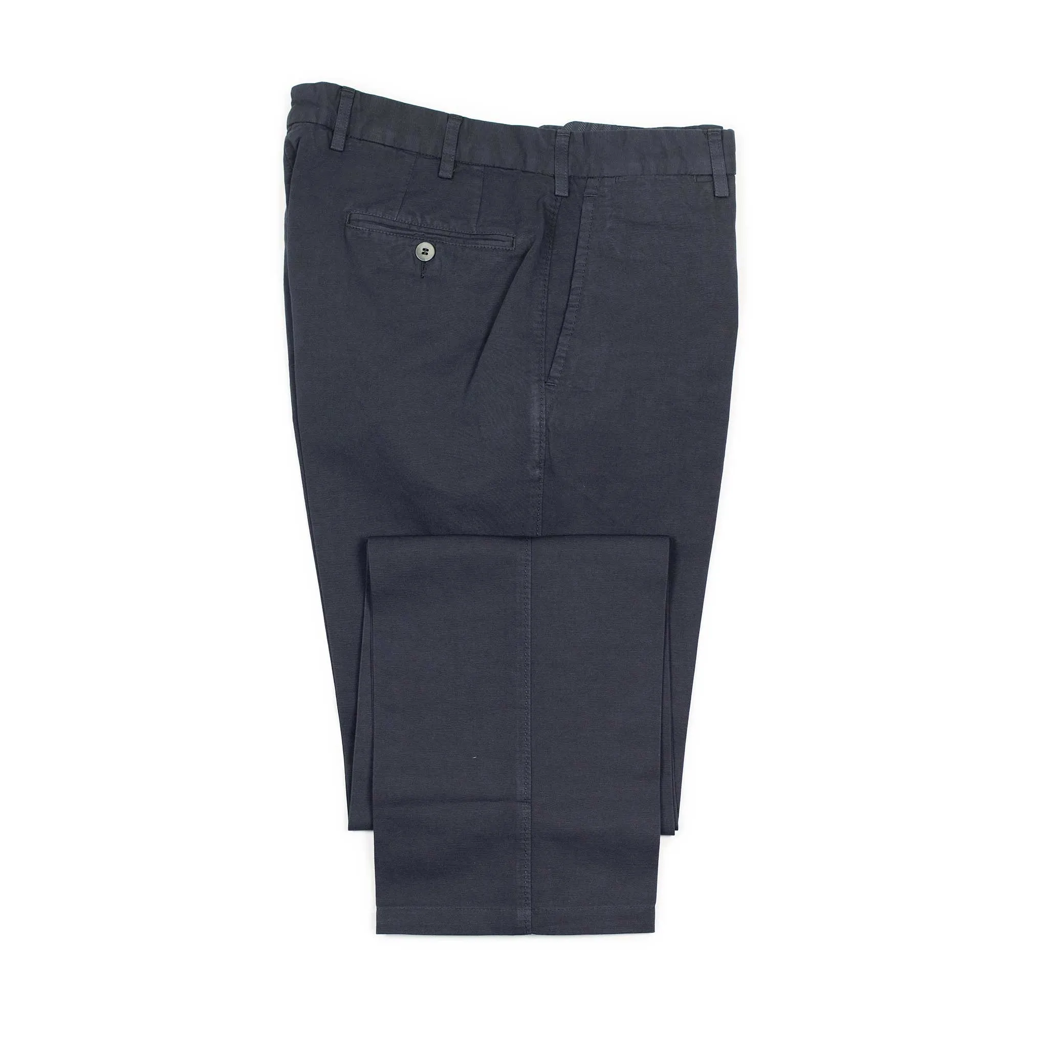 Flat-front trousers in navy medium-weight cotton/linen