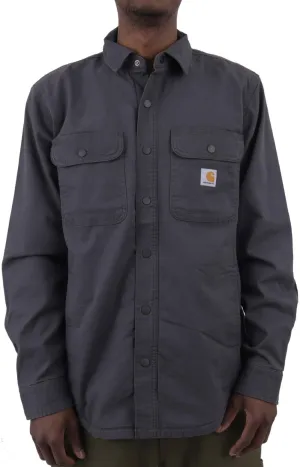 Fleece-Lined Canvas Shirt Jacket with Rugged Flex - Shadow