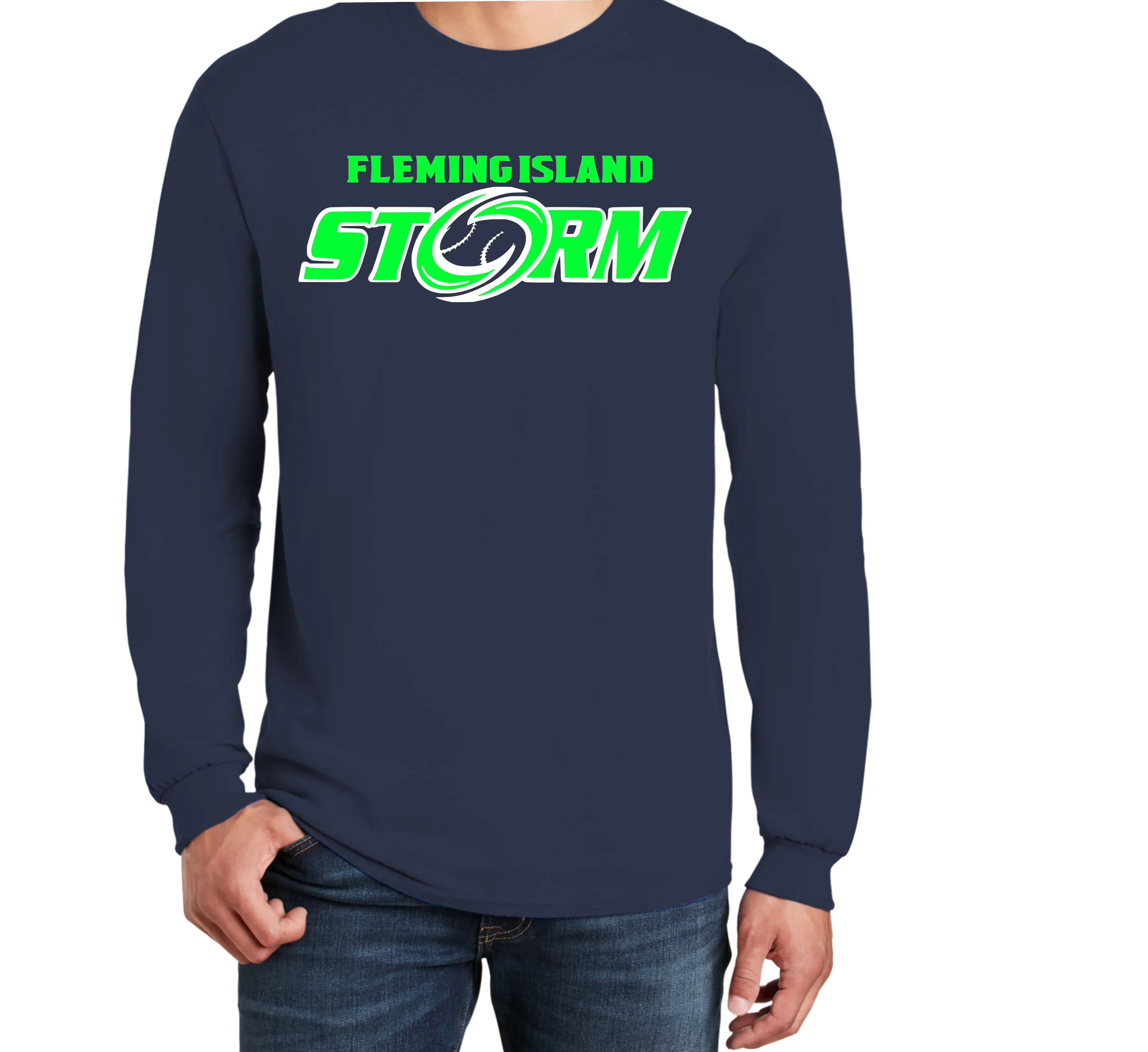 FLEMING ISLAND STORM UNISEX NAVY LONG SLEEVE COTTON TEE