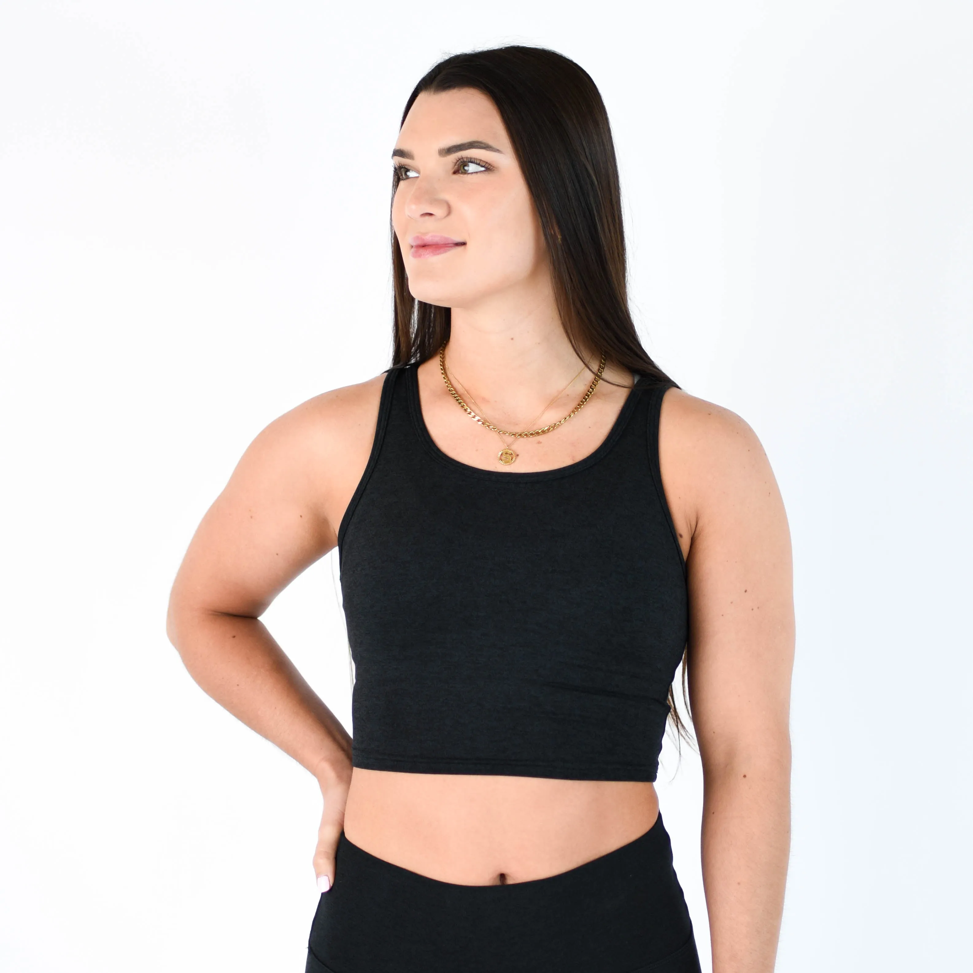 FLEO Breeze Crop Tank - Heather Black