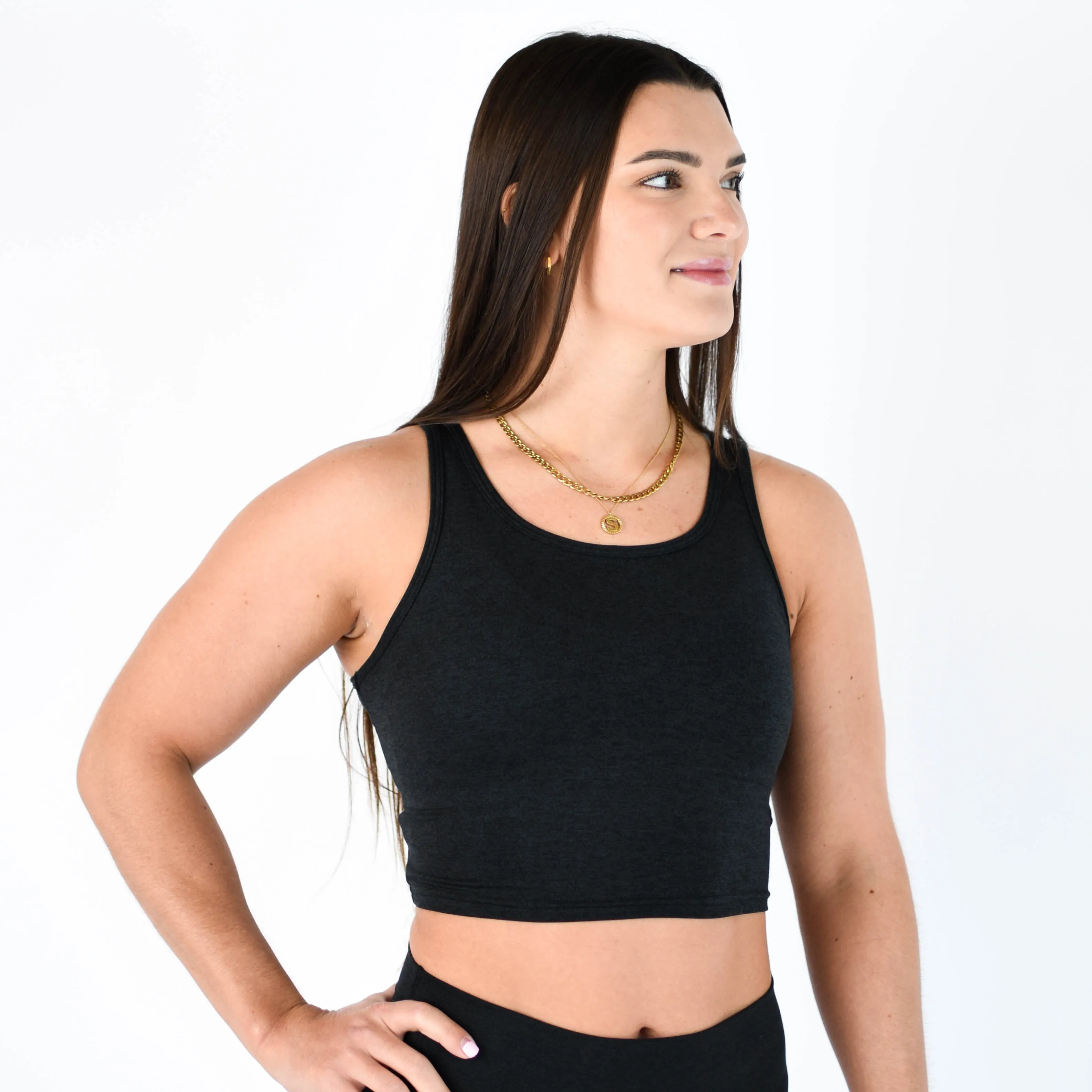 FLEO Breeze Crop Tank - Heather Black