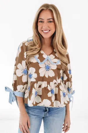 Flirty Florals Top - Brown