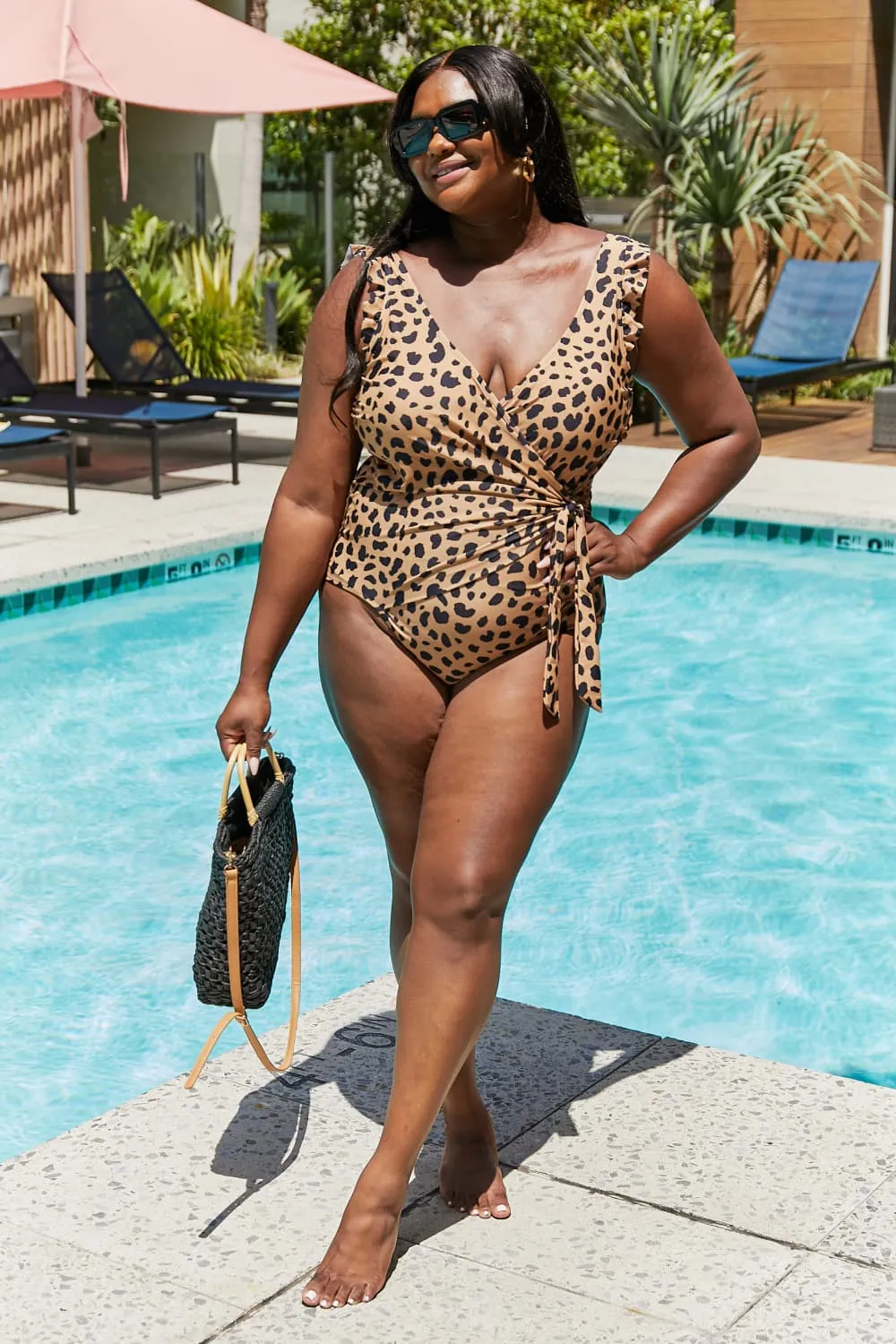 Float On Ruffle Faux Wrap One-Piece in Leopard