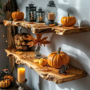 Floating corner shelf live edge floating shelf Halloween