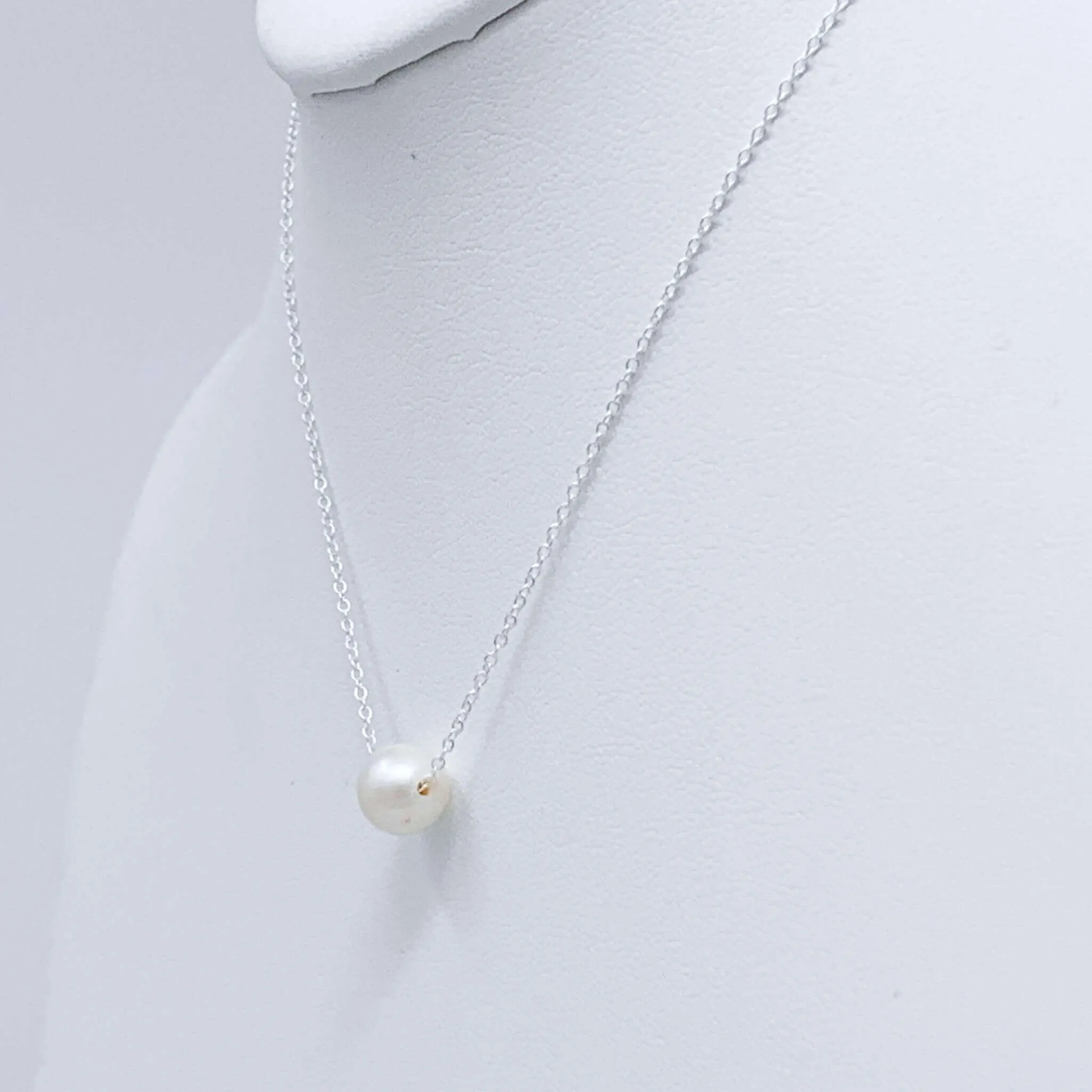 Floating Freshwater Pearl Necklace On Sterling Silver Chain