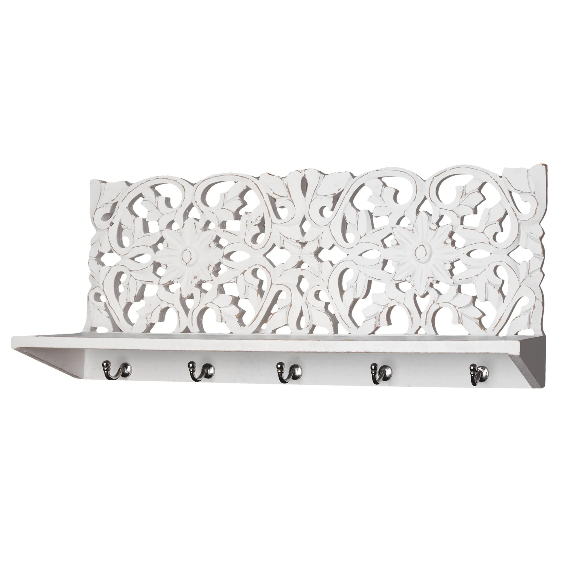 Floating Wall Coat and Hat Hook Rack Shelf – White (30”)