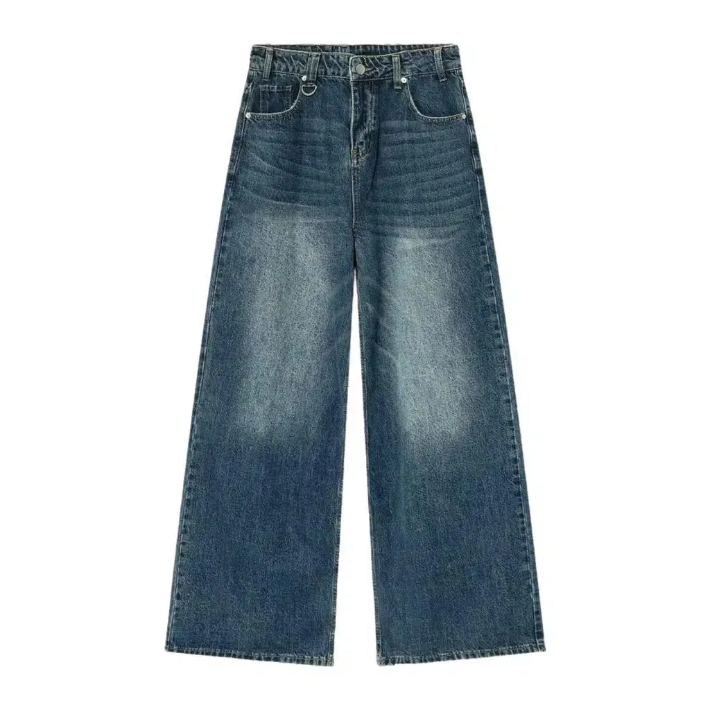 Floor-length men's sanded jeans