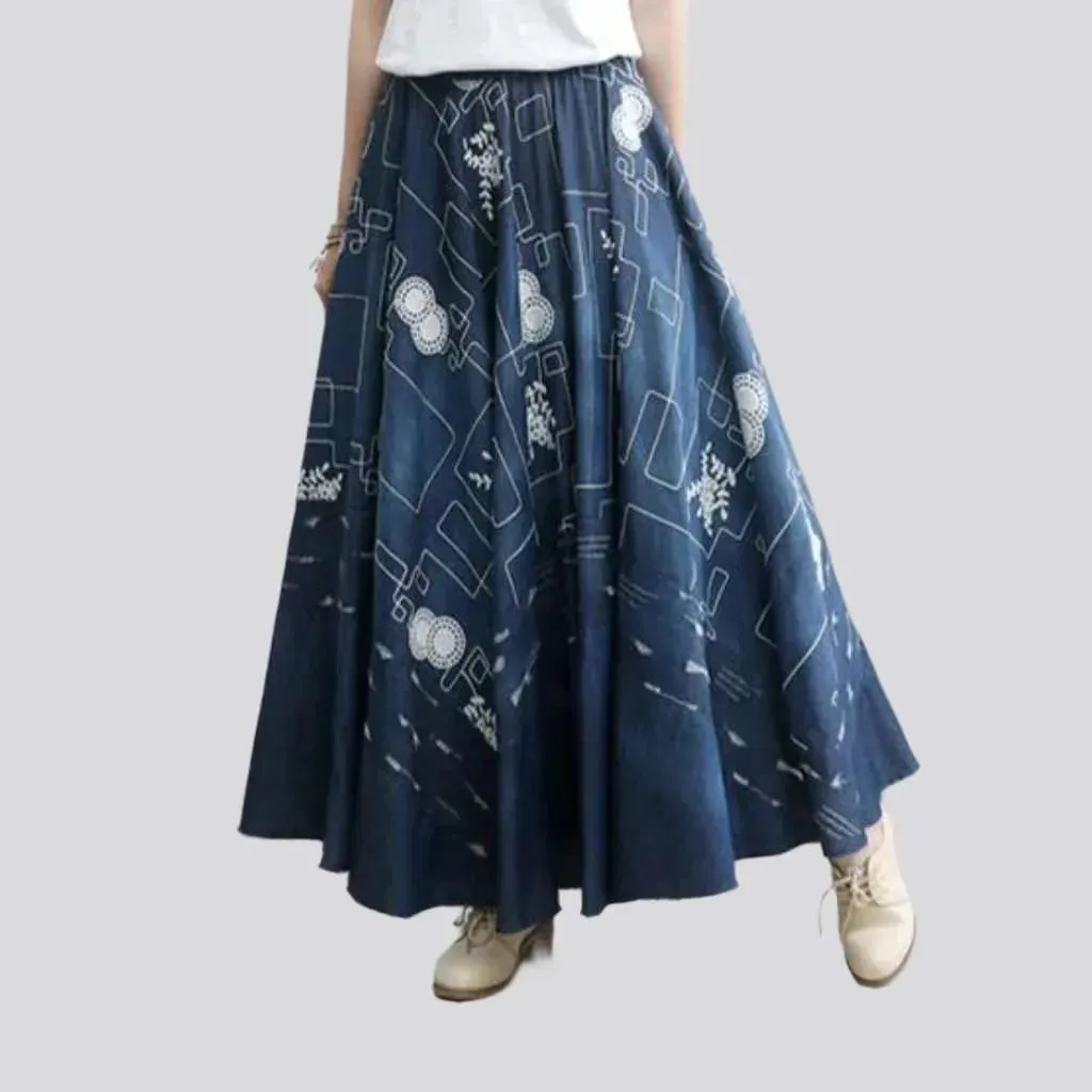 Floor length women's denim skirt