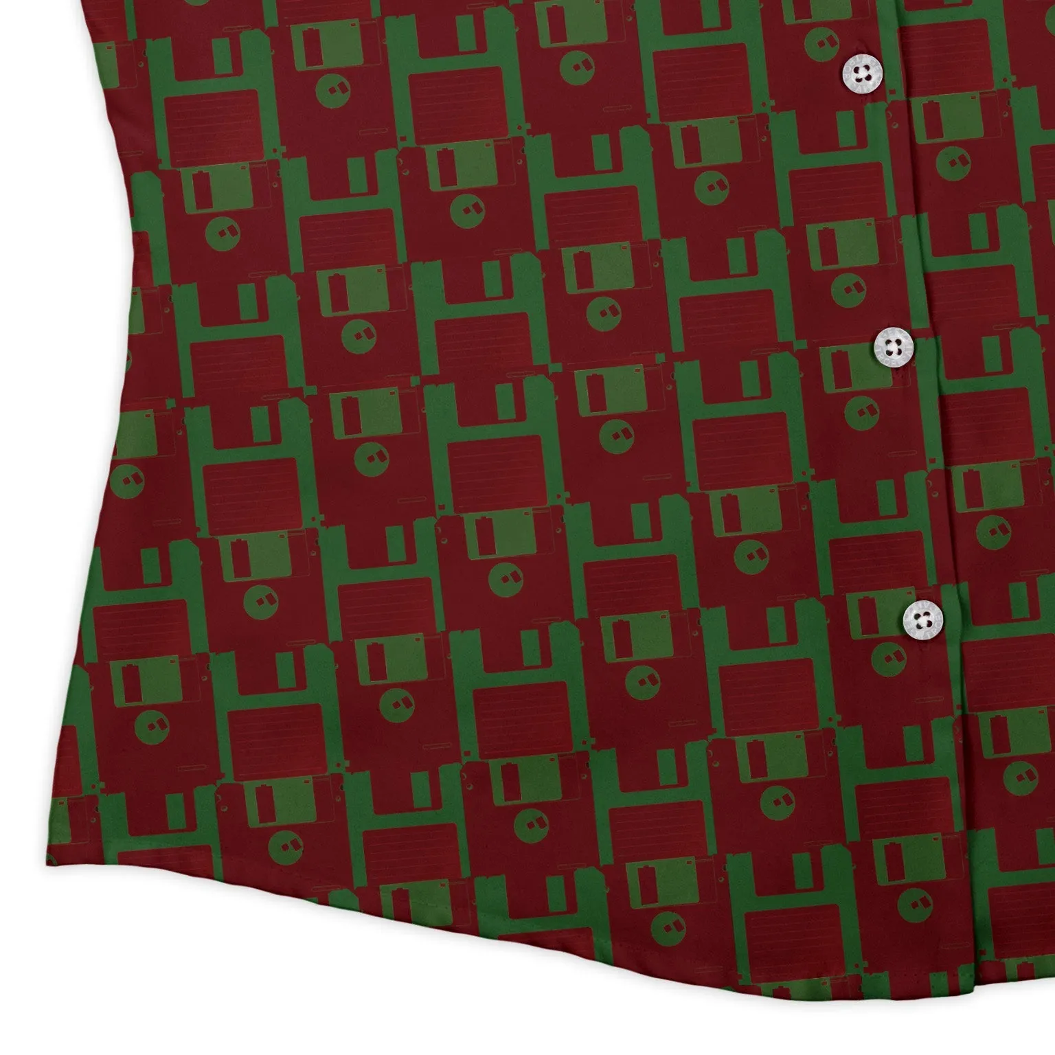 Floppy Disk Red and Green Curvy Button Up Shirt