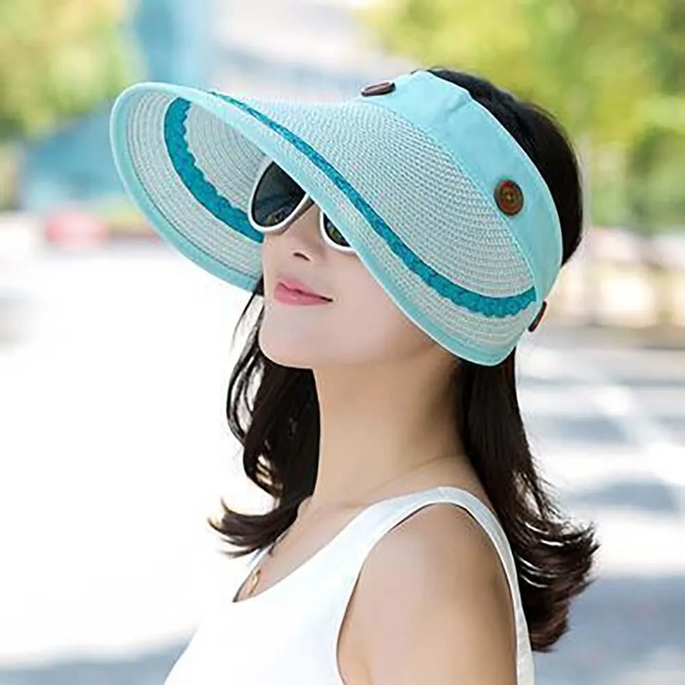 Floppy Wide Brim Button Straw Sun Protection Hat