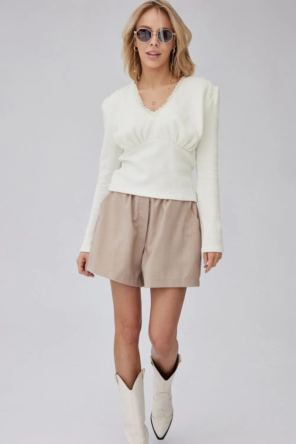 Flora Frill Blouse Beige