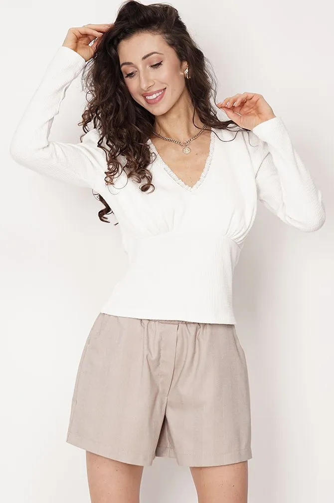 Flora Frill Blouse Beige