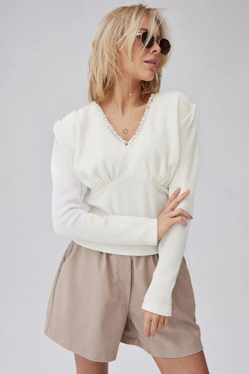 Flora Frill Blouse Beige