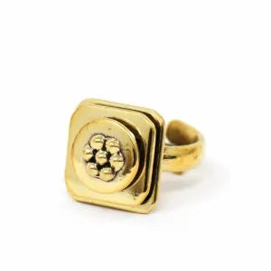 Floral Abstract Adjustable Brass Ring