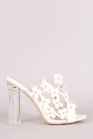 Floral Applique Clear Mule Heel