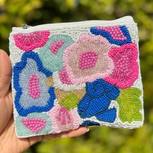 Floral Beaded Pouch Purse