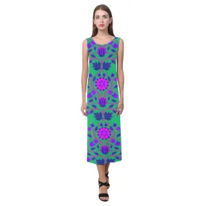 Floral Beadwork Four Clans Deep Lake Phaedra Sleeveless Open Fork Long Dress