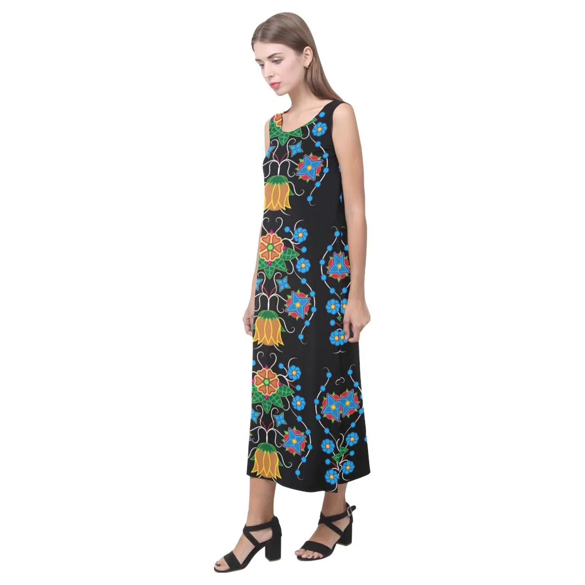 Floral Beadwork Four Mothers Phaedra Sleeveless Open Fork Long Dress