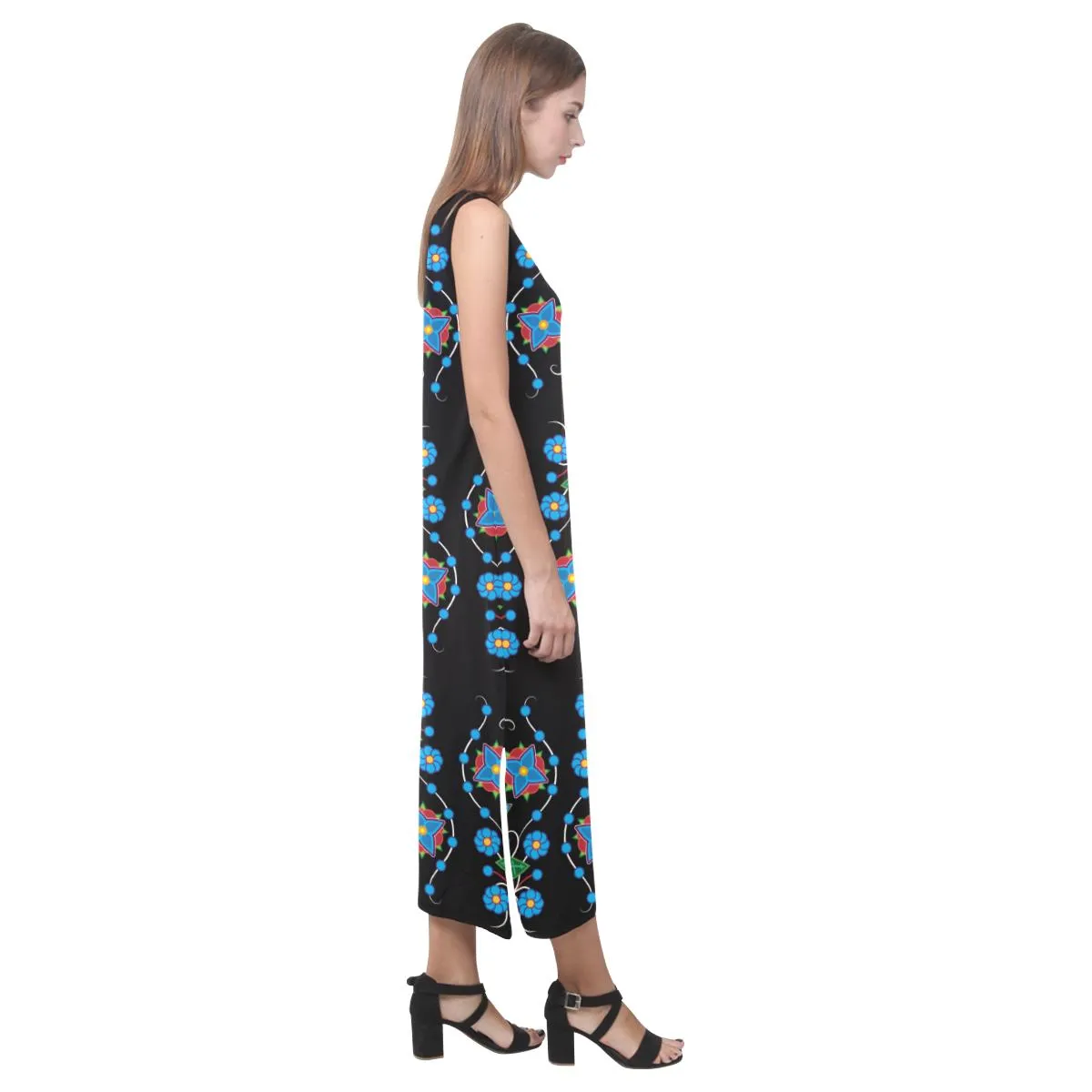 Floral Beadwork Four Mothers Phaedra Sleeveless Open Fork Long Dress