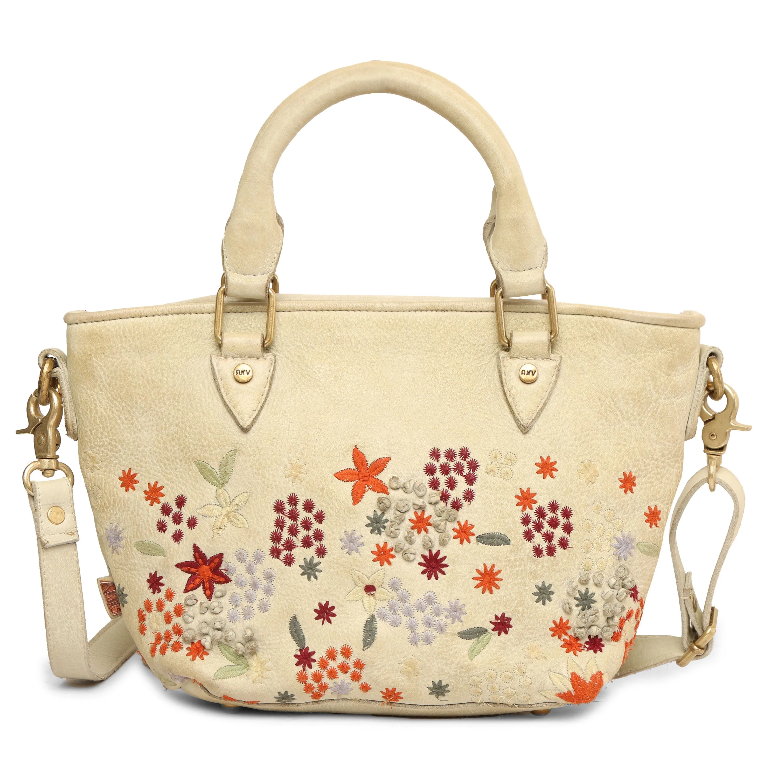 Floral Bliss: L.Green Leather Mini Tote bag with Flower Embroidery