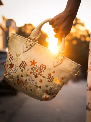 Floral Bliss: L.Green Leather Mini Tote bag with Flower Embroidery