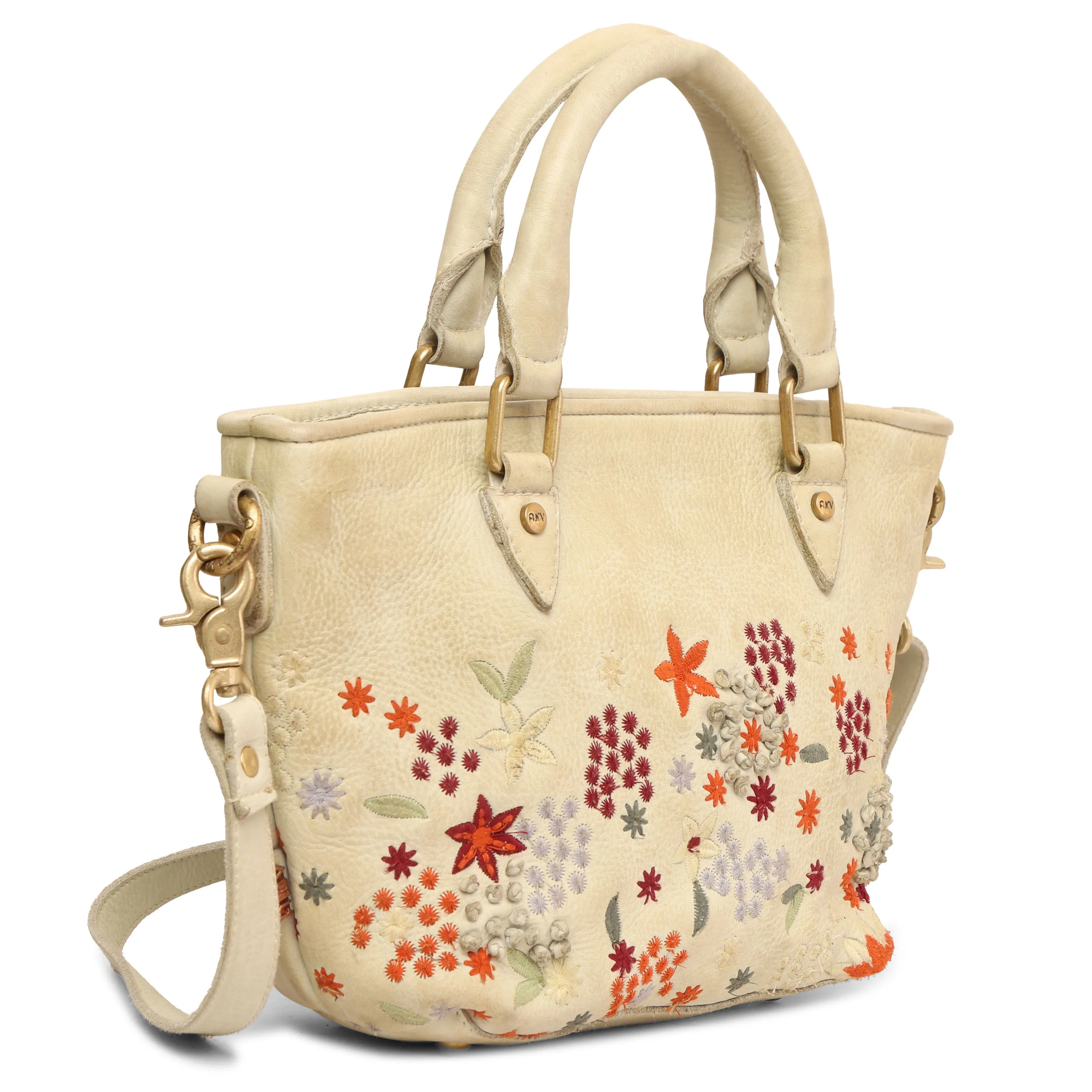 Floral Bliss: L.Green Leather Mini Tote bag with Flower Embroidery