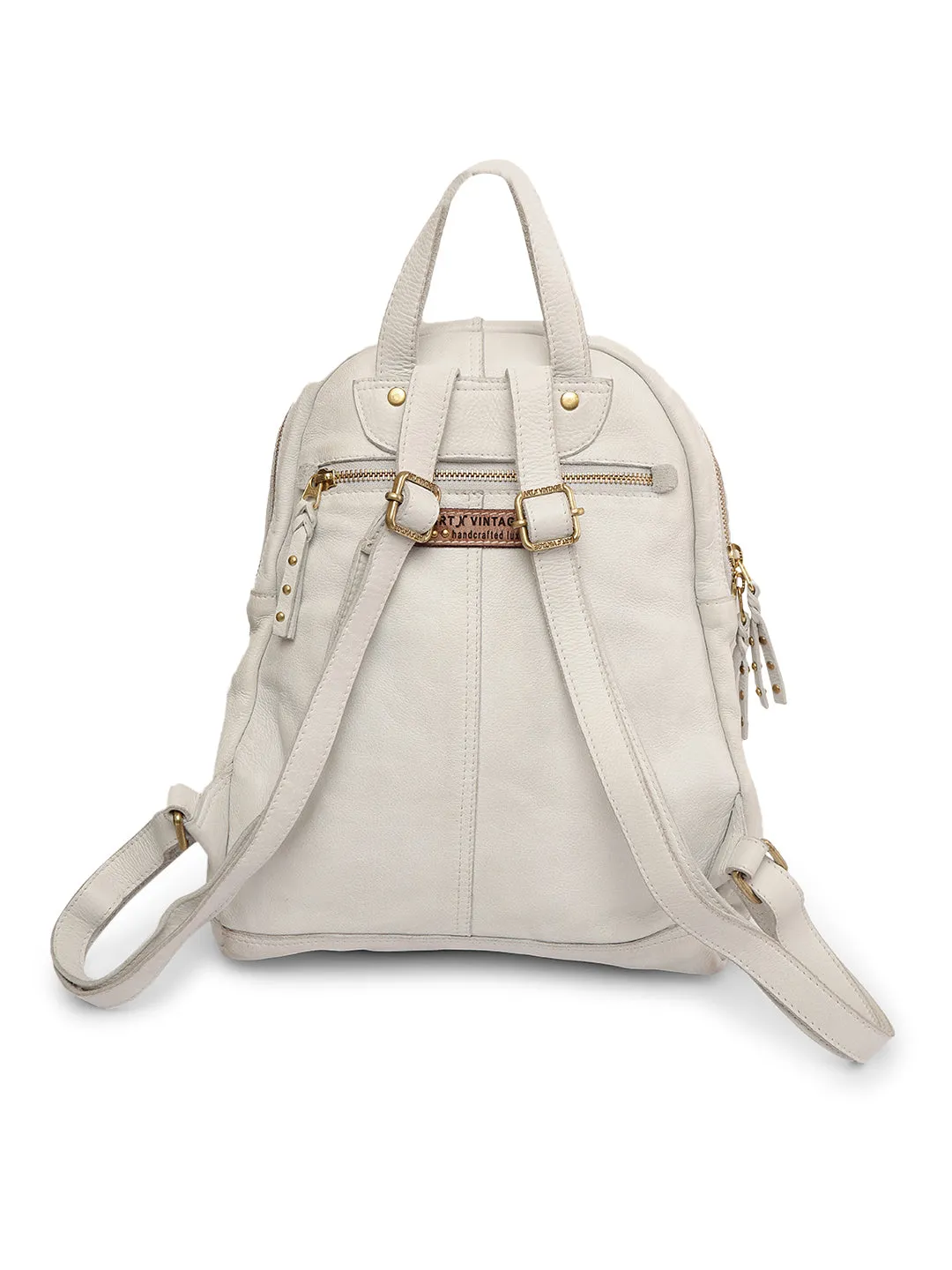 Floral Bliss: White Leather Backpack bag with Colorful Flower Embroidery