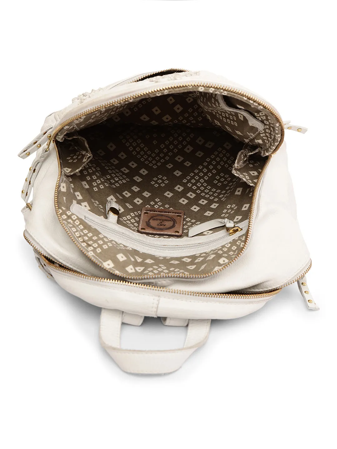 Floral Bliss: White Leather Backpack bag with Colorful Flower Embroidery