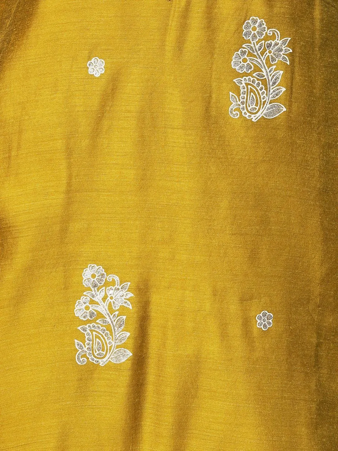 Floral Block & Foil Printed Kurta With Pants & Sequined Ombre Dupatta - Mustard