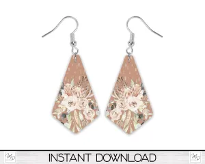 Floral Boho Geometric Earring PNG Design for Sublimation, Digital Download