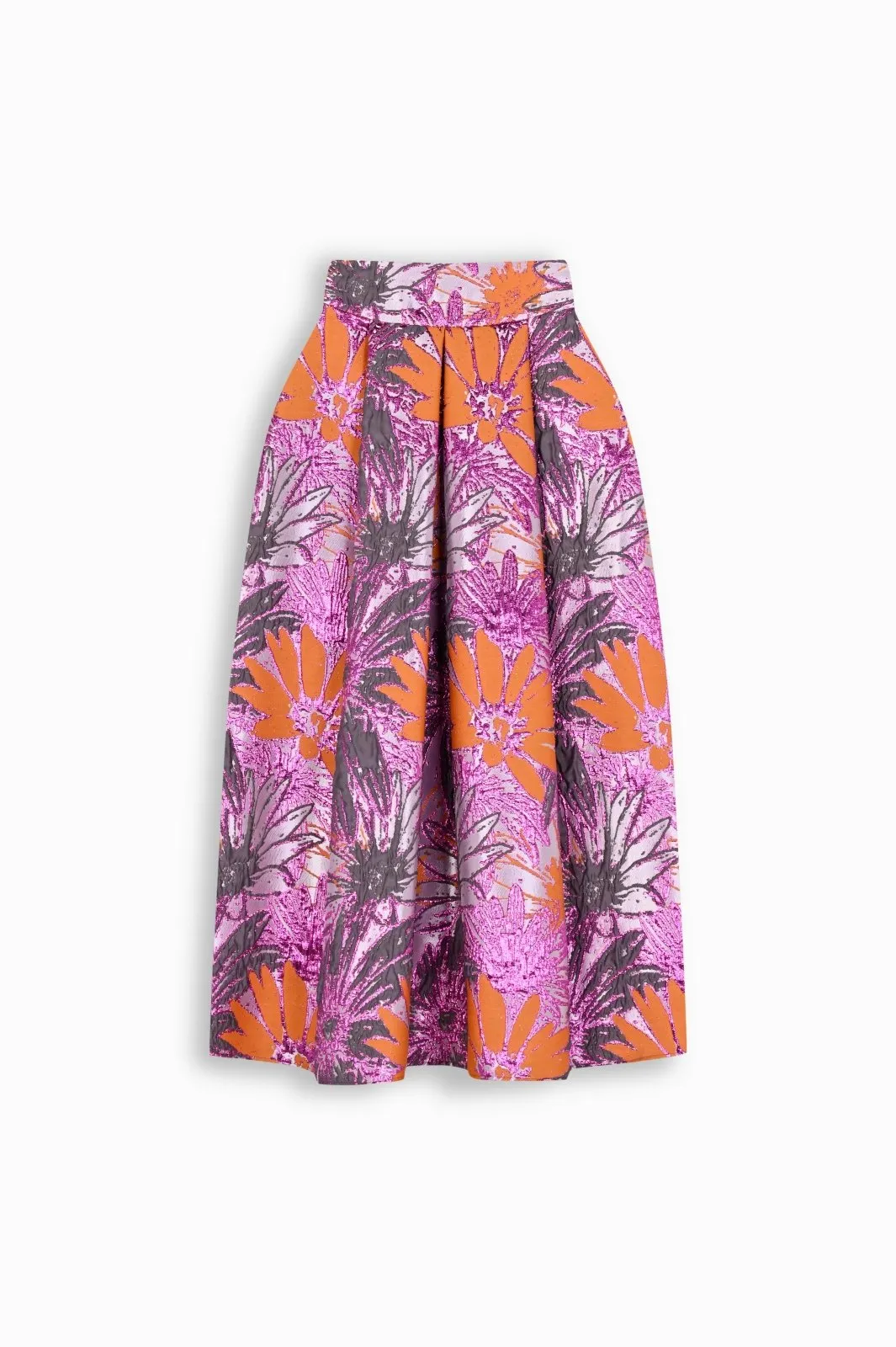 Floral Brocade Pleated Midi Skirt