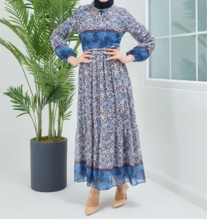 Floral Chiffon Dress - Blue