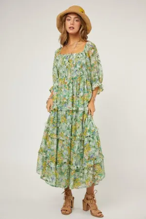 Floral Chiffon Midi Dress