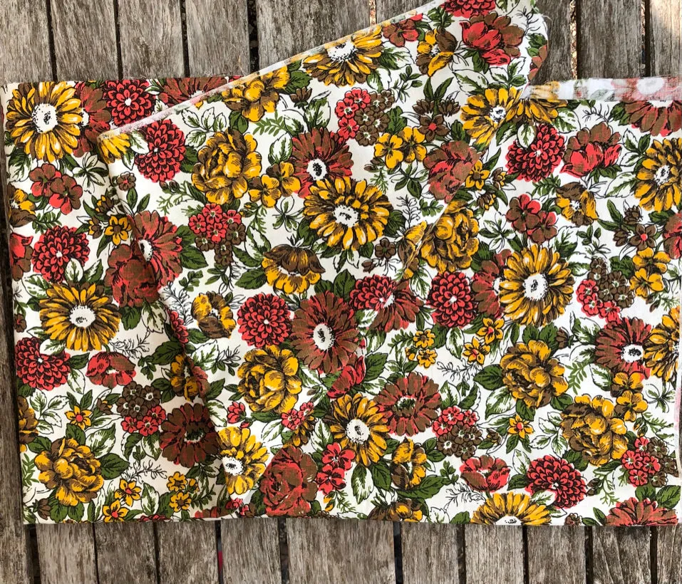 Floral Cotton Denim Fabric - Vintage