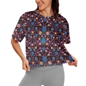 Floral Damask Purple Women's Cropped T-shirt