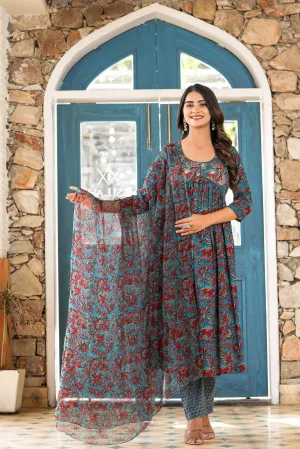 FLORAL DELIGHTS SUIT SET WITH CHIFFON DUPATTA