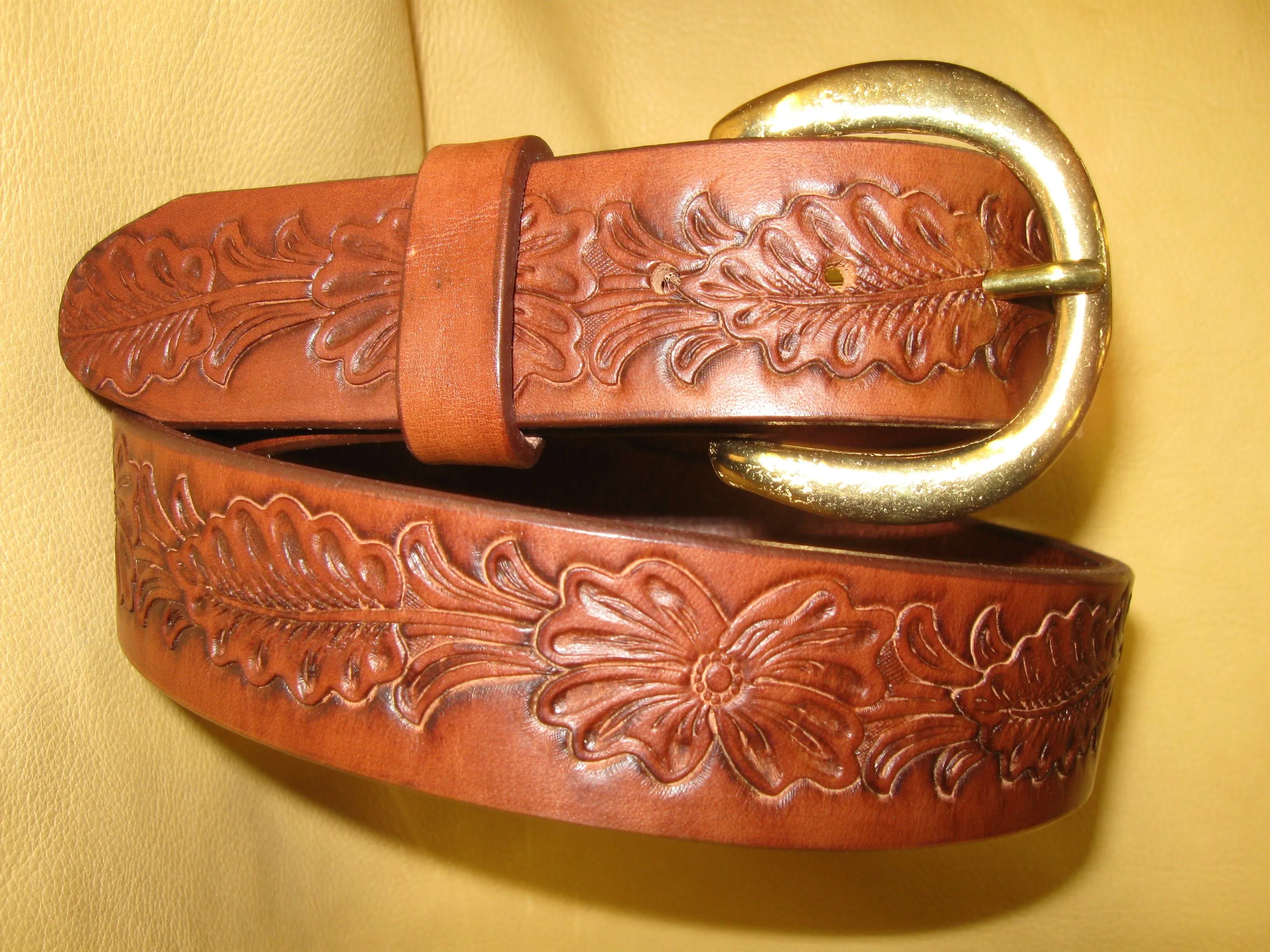 Floral Design Embossed Harness Leather Belt