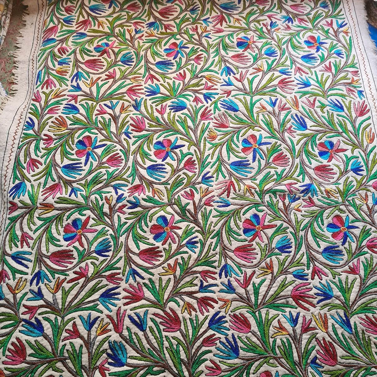 FLORAL DESIGN HANDMADE AARI EMBROIDERED NAMDA 6X10 FT