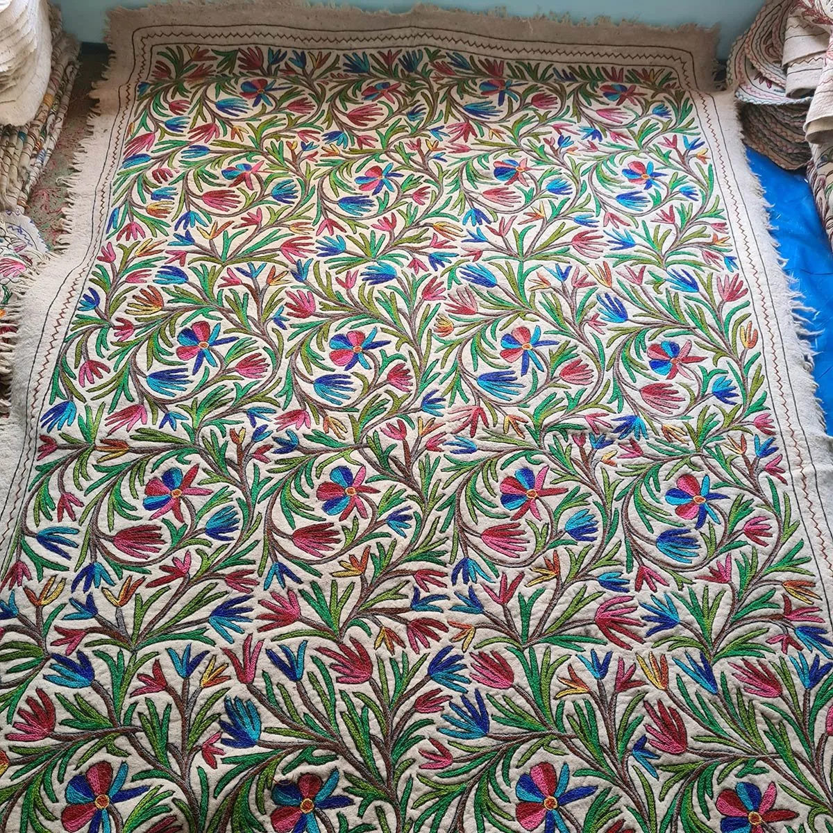 FLORAL DESIGN HANDMADE AARI EMBROIDERED NAMDA 6X10 FT