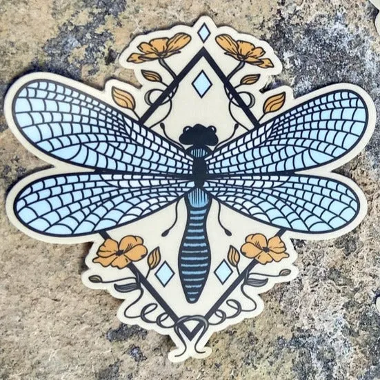 Floral Dragonfly Vinyl Sticker