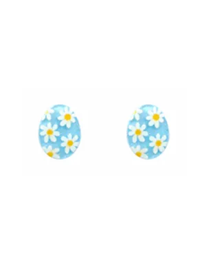 Floral Easter Egg Stud Earrings - Blue