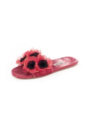 Floral Embellished Velvet Slides - Pink