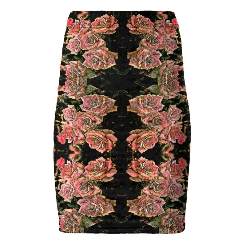 Floral Embosses: Roses 06-01 Designer Pencil Mini Skirt