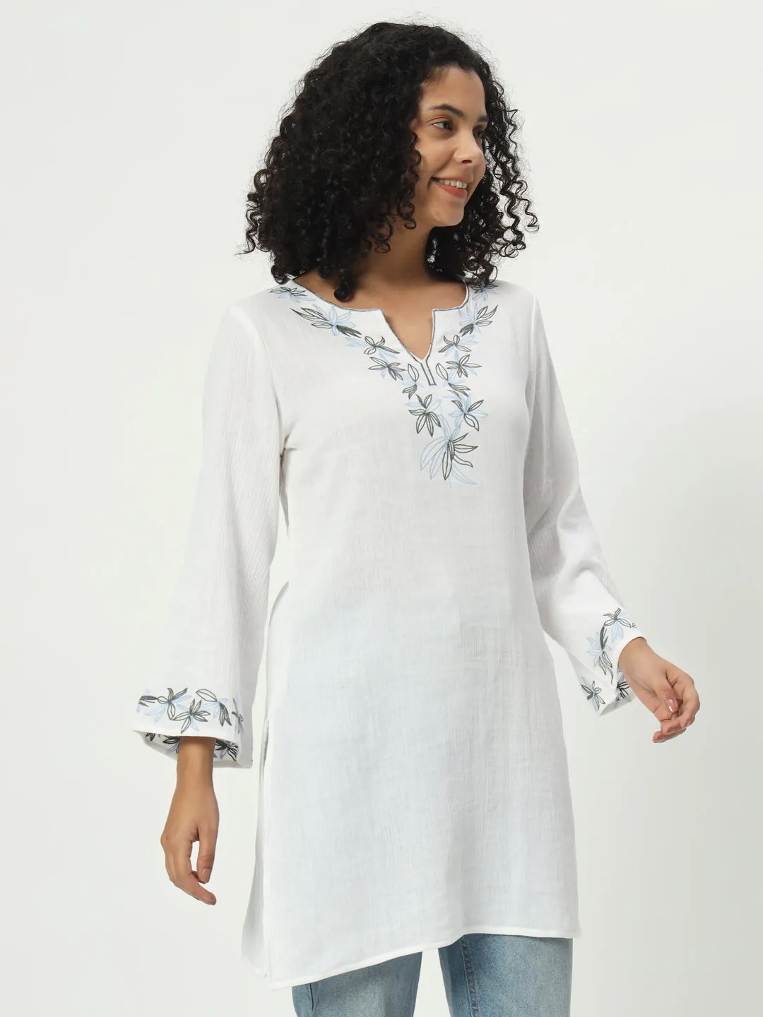 Floral Embroidered Cotton kurti