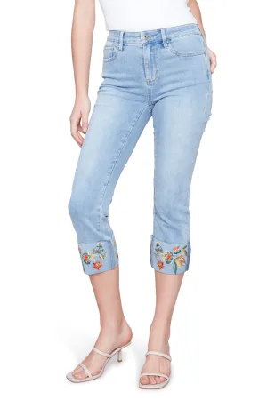 Floral Embroidered Cuff Capri