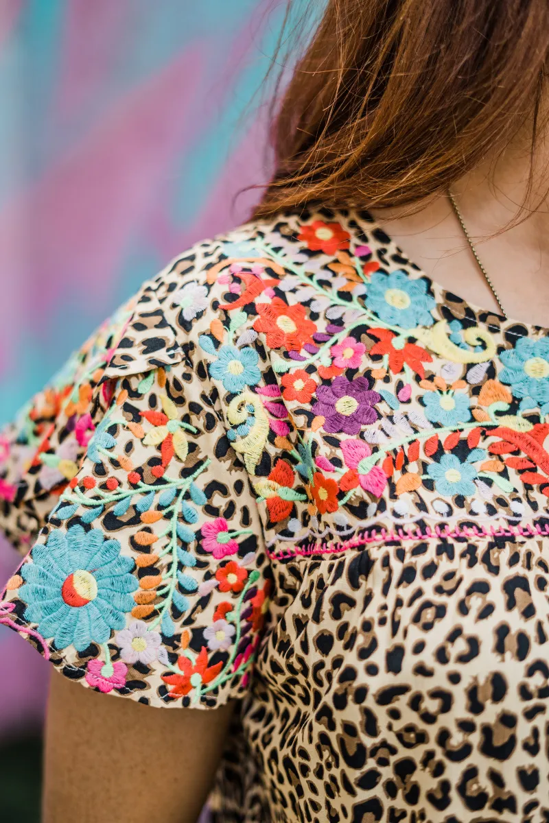 Floral Embroidered Leopard Top