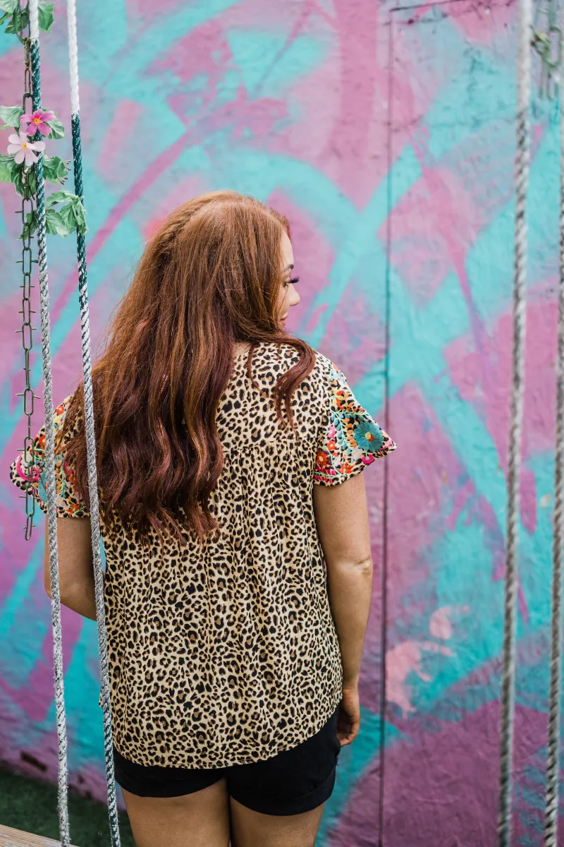 Floral Embroidered Leopard Top