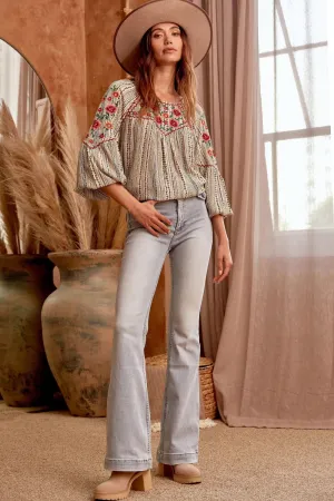 Floral Embroidered Printed Blouse